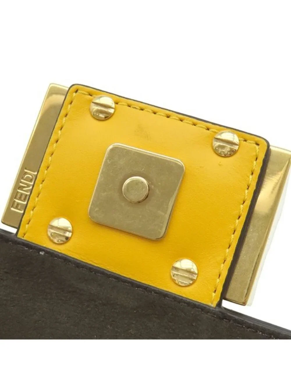 Fendi Flat Baguette Mini Leather Yellow Gold Shoulder Clutch